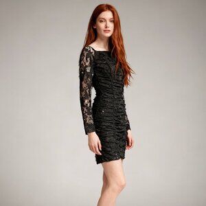 Urban Renewal Black Lace Dress Form Fitting Bodycon Long Lace sleeve Ruching NWT
